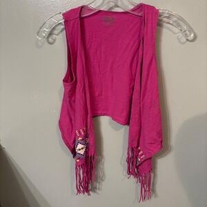 Route 66 Pink Open Fringe Vest Sleeveless Southwestern Style (Girls Large 10/12)